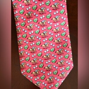 Vineyard Vines Kentucky Derby Tie Horse Racing Money Tickets Pink Silk Necktie